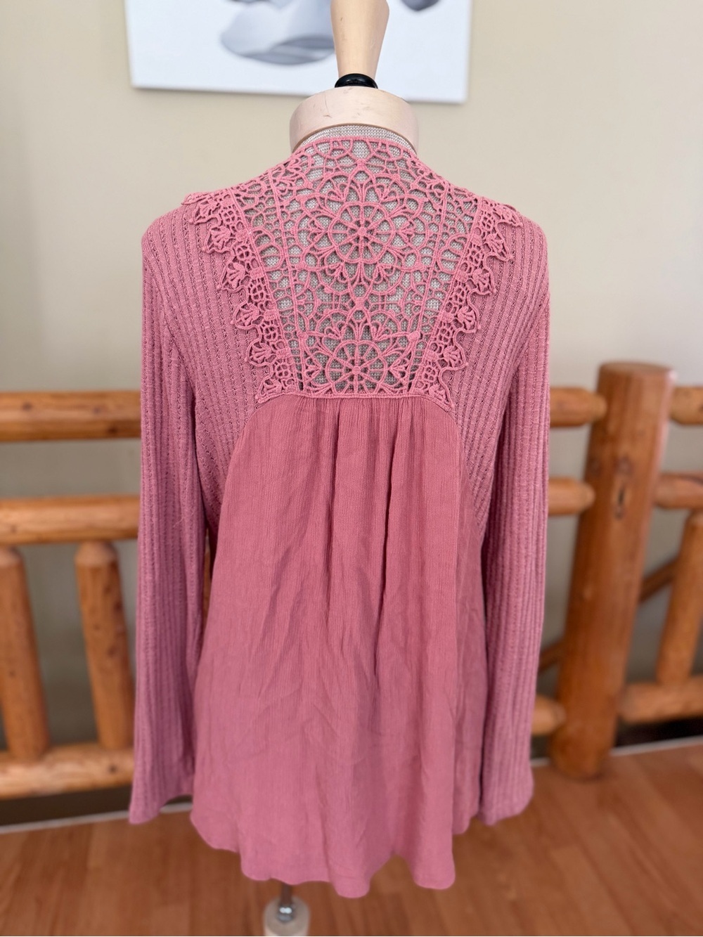 Knox Rose Mauve Crochet Back Boho Tunic Top Size Medium - Picture 5 of 8